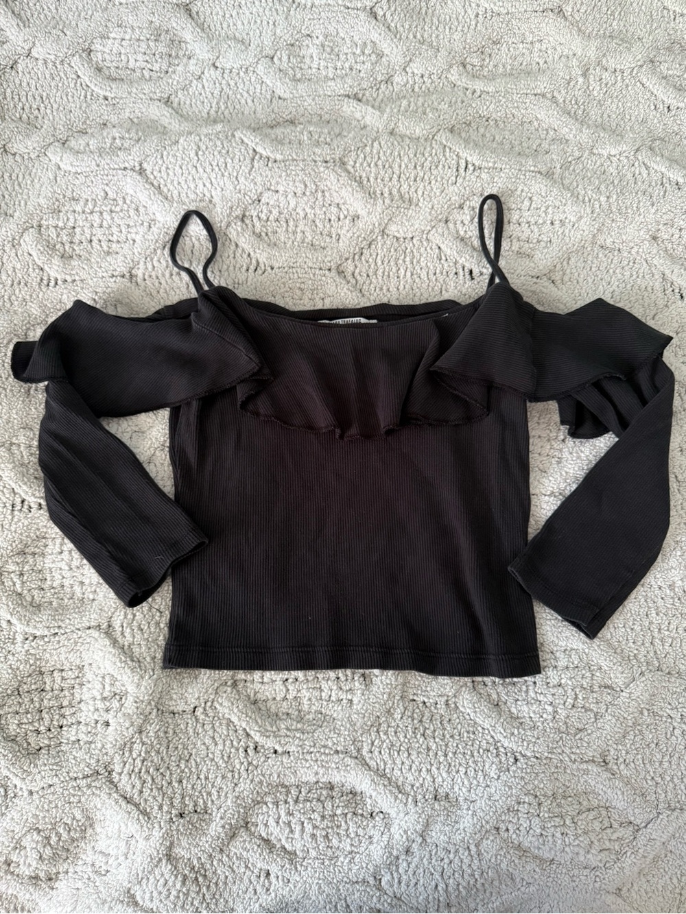 Zara Black Off-Shoulder Ruffle Crop Top